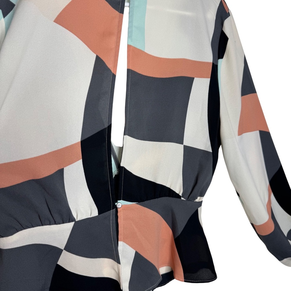 Forever 21 Geometric Color block Puff sleeves y2k baby doll Open back top sz L - Picture 5 of 9